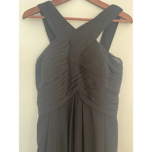 Bill Levkoff Leighton Formal Dress Black Chiffon Halter A-line Princess Size 16 - Picture 5 of 16